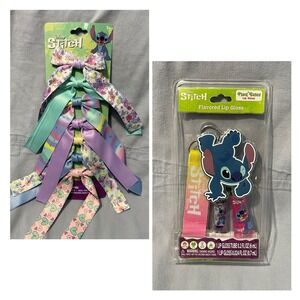 NEW Disney Flavored Stitch Lip Gloss Strap & Keychain Set - 7 Colorful Hair Bows